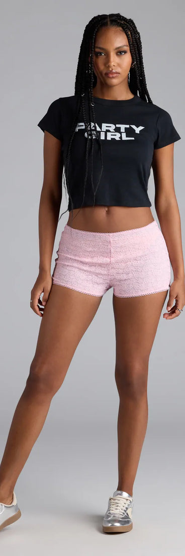 Choosing the pink shorts says you’re ready to show off in the Flirty And Fab Lace Hot Shorts, a warm-weather staple that elevates your outfit and seasonal style.