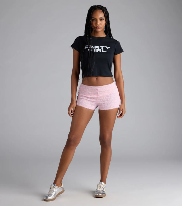 Choosing the pink shorts says you’re ready to show off in the Flirty And Fab Lace Hot Shorts, a warm-weather staple that elevates your outfit and seasonal style.