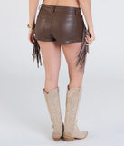 Create bold, fashion-forward looks for spring or summer with the Let's Ride Fringe Hot Shorts in brown, a must-have piece from Windsor’s collection of stylish bottoms for women.