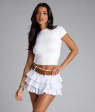 Designed for campus outfits, sleek workwear, and on-the-go moments, the Too Cute To Catch Belted Ruffle Skort is a trendy ivory bottom for women bringing effortless fall versatility.