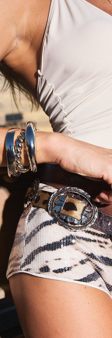 Untamed Spark Zebra Print Sequin Hot Shorts