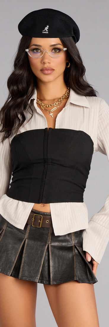 Worn In Cool Faux Leather Pleated Skort