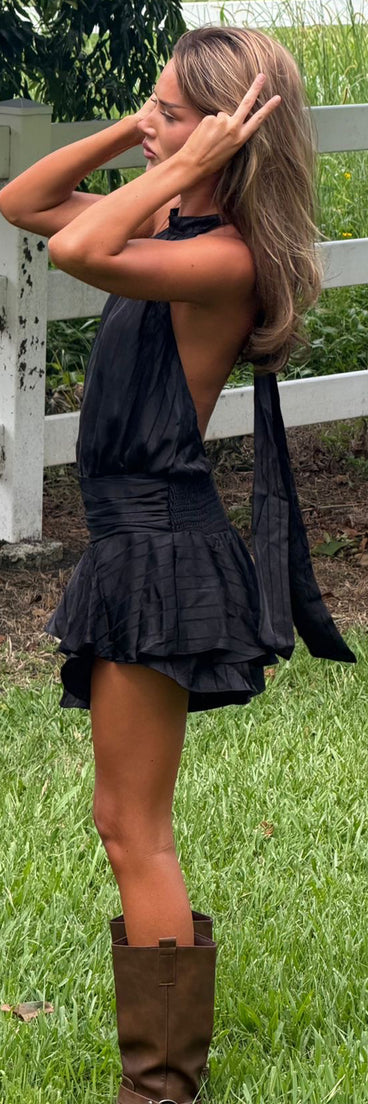 Glossy Moves Satin Halter Romper