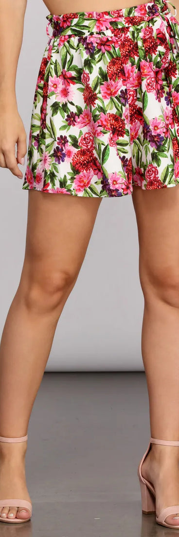 Floral Bloom Tie Waist Shorts