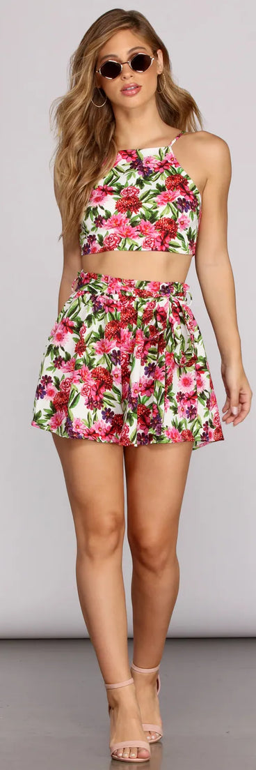 Floral Bloom Tie Waist Shorts