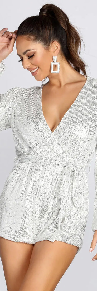 silver romper dress Miluxas Sequin Rompers for Women Clearance Long Sleeve Jumpsuits Playsuits Sparkle Metallic Party Romper Silver 12(XXL)