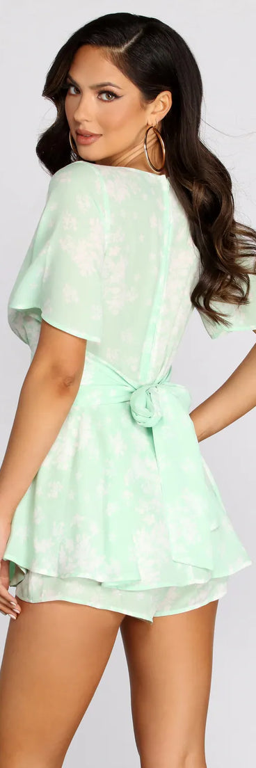 Flutter Sleeve Floral Chiffon Skater Romper