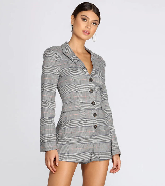 Plaid Check Blazer Romper