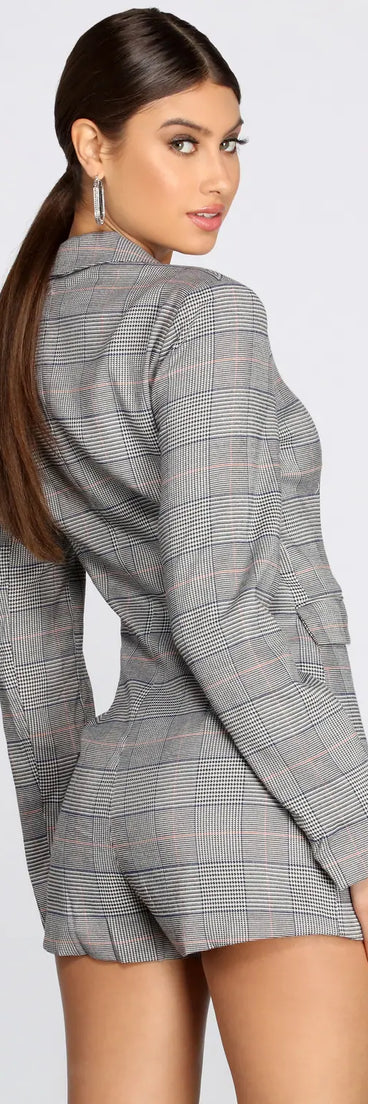 Plaid Check Blazer Romper