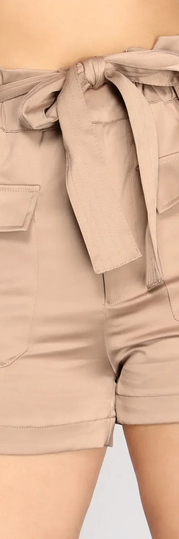 Paper Bag Tie Waist Cargo Shorts