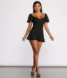 Polka Dot Puff Sleeve Sweetheart Neck Crepe Romper