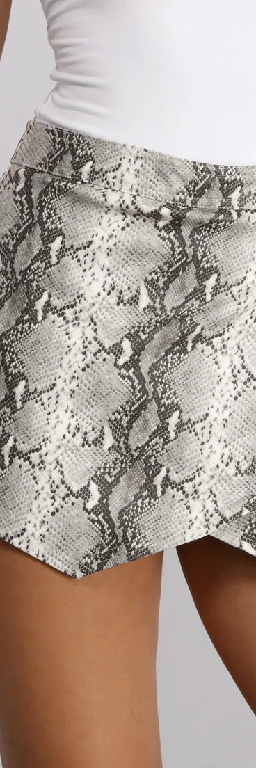 Faux Leather Snake Print Skort