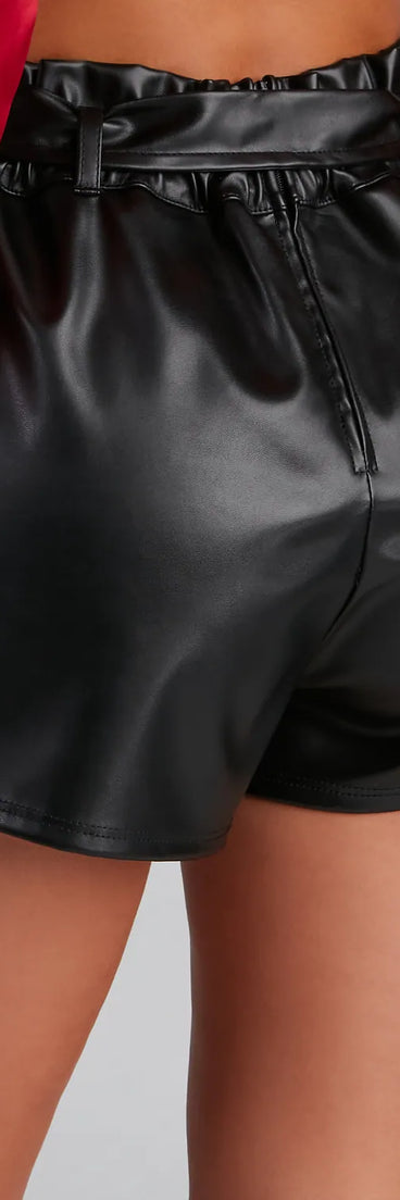 Faux Leather Paper Bag Tie Waist Shorts