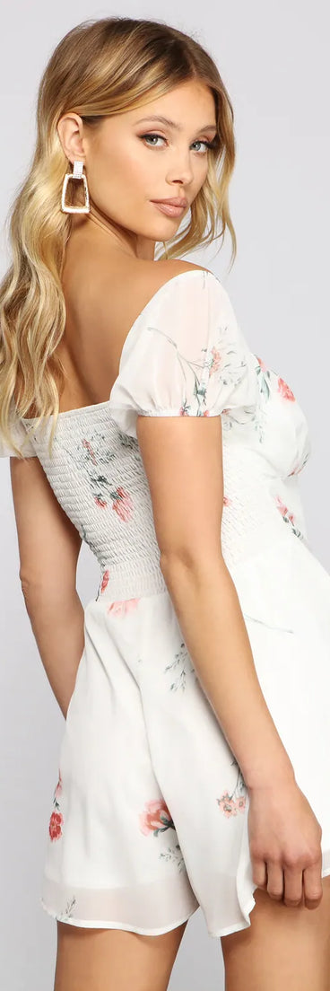 Off The Shoulder Floral Chiffon Romper