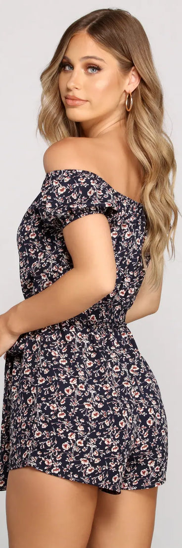 Flirty In Floral Off-The-Shoulder Romper