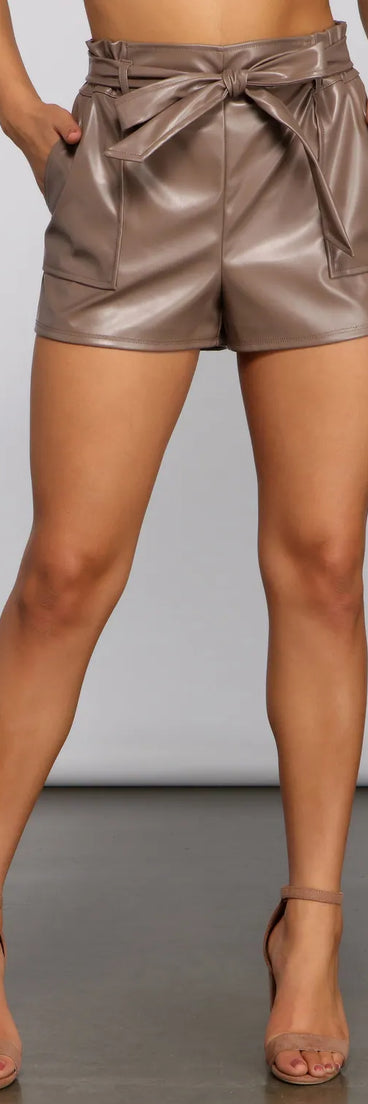 Faux Real Paperbag Tie Waist Shorts