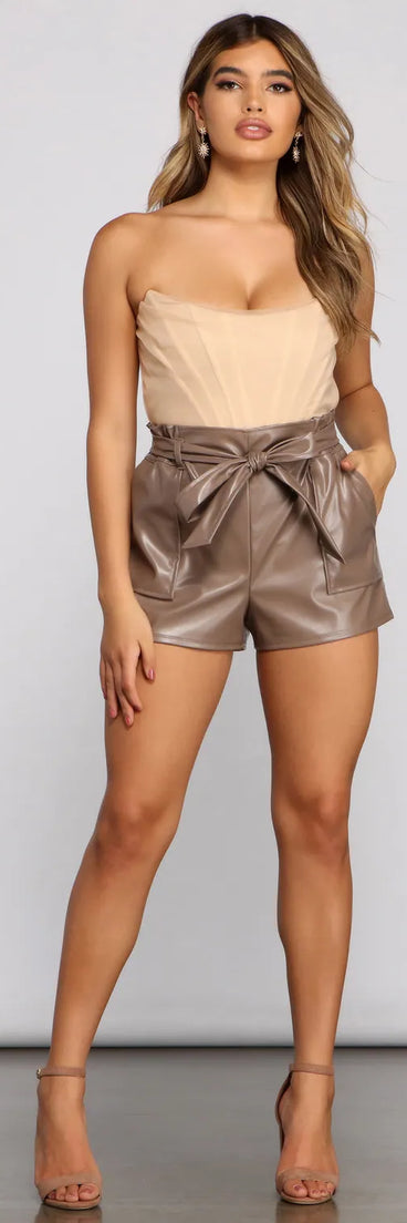 Faux Real Paperbag Tie Waist Shorts