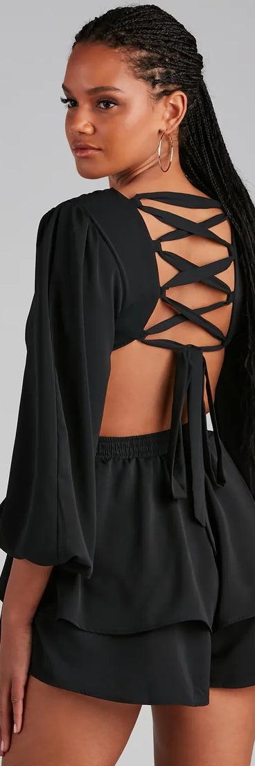 Out Of Town Lace-Up Chiffon Romper