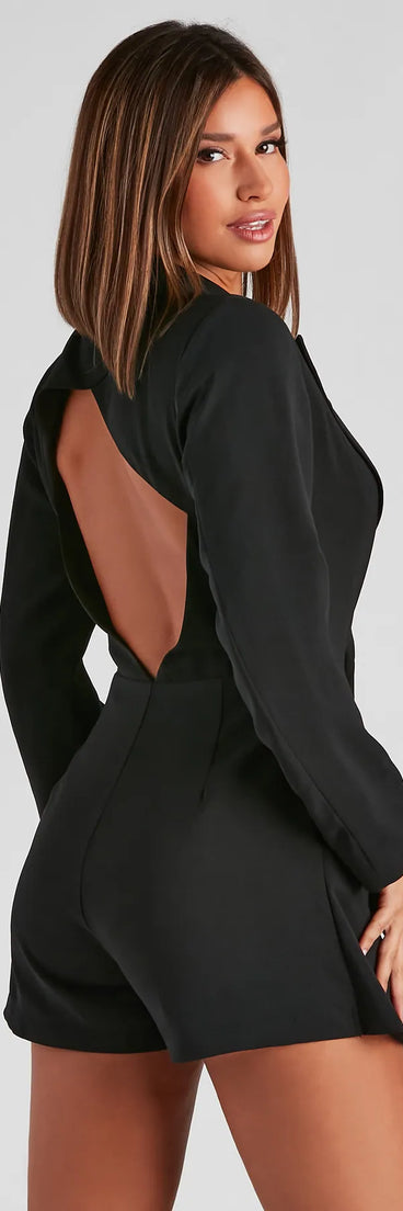 Talk Business Blazer Open Back Romper