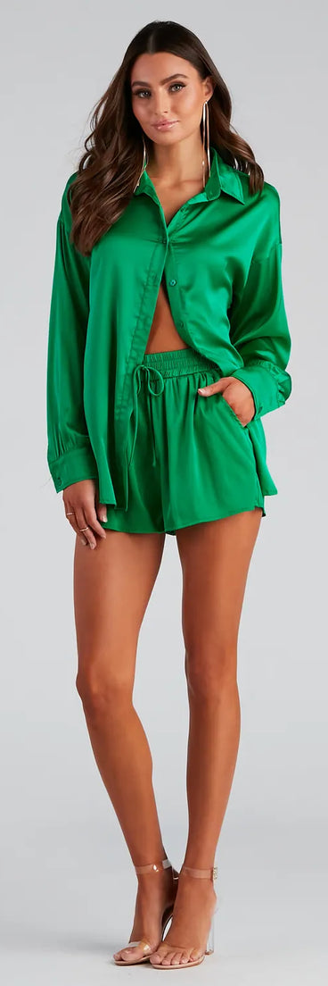 Stylishly Sleek High Waist Satin Shorts