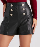 Button Me Up Faux Leather Shorts