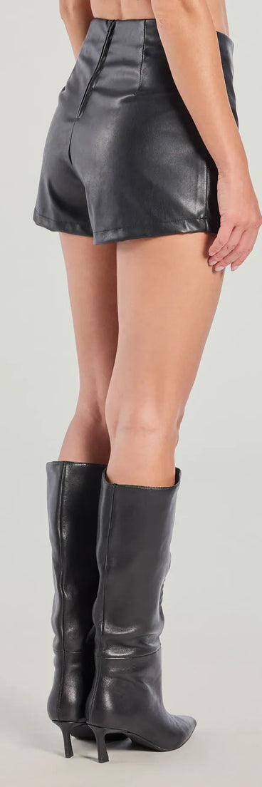 A chic black faux leather skirt, like the Worth It Faux Leather Mini Skort, brings sleek texture and versatile edge to casual or night-out outfits.