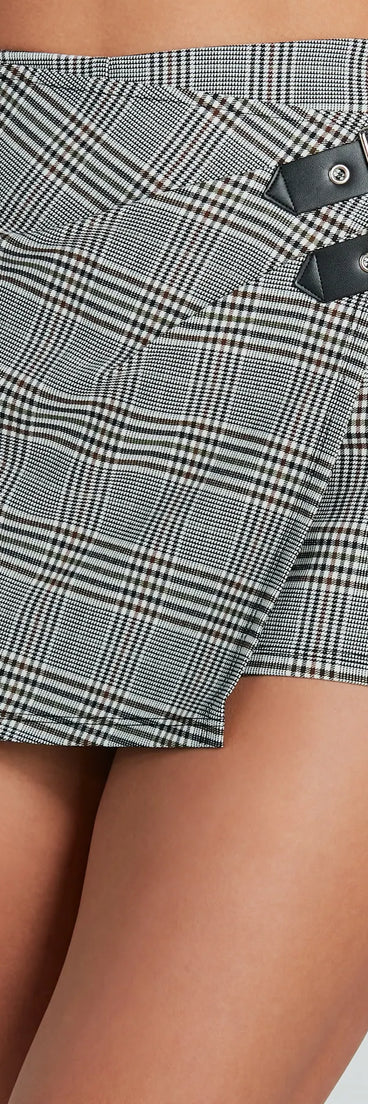 Buckle Up Buttercup Plaid Wrap Mini Skort