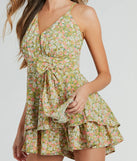 Perfect as a dress alternative for a New Year's outfit, wedding guest attire, and cocktail party dress alike, the In My Element V-Neck Bow Ruffled Floral Romper is a women's sage romper that combines a stylish, unique design with festive colors and holiday-ready details for a standout look!