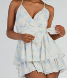Perfect as a dress alternative for a New Year's outfit, wedding guest attire, and cocktail party dress alike, the Sweet Romance Tie-Front Floral Woven Skater Romper is a women's ivory romper that combines a stylish, unique design with festive colors and holiday-ready details for a standout look!