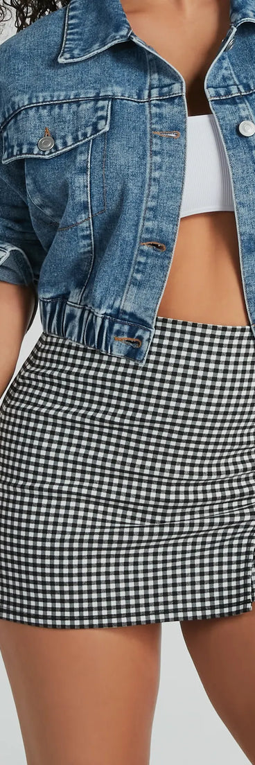 The Girl Next Door Gingham Print Mini Skort offers a discreetly comfy fit with shorts under a stylish skirt overlay featuring the latest accents and details.