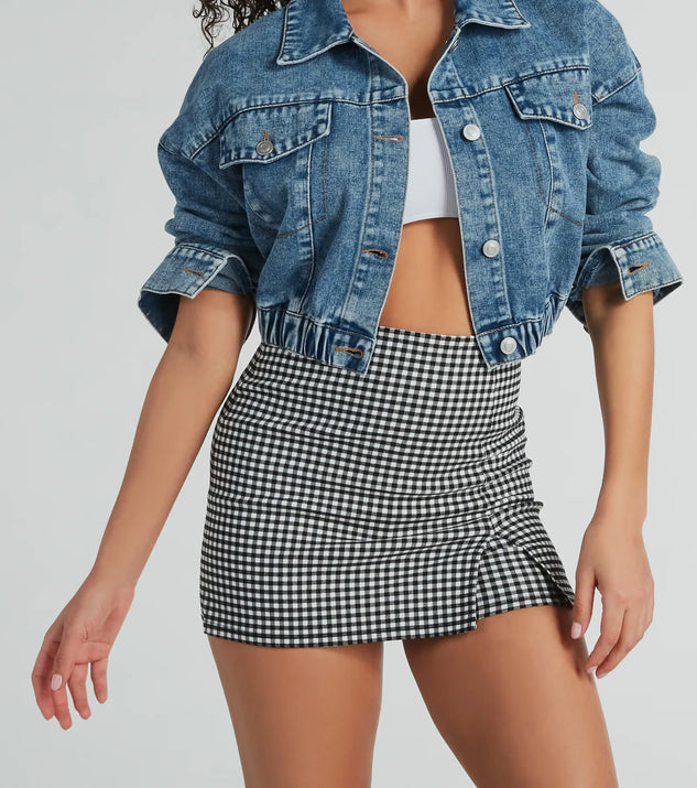 The Girl Next Door Gingham Print Mini Skort offers a discreetly comfy fit with shorts under a stylish skirt overlay featuring the latest accents and details.