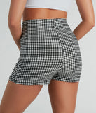 The Girl Next Door Gingham Print Mini Skort offers a discreetly comfy fit with shorts under a stylish skirt overlay featuring the latest accents and details.