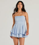 Charmed Strapless Ruffled Woven Skater Romper