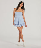 Charmed Strapless Ruffled Woven Skater Romper