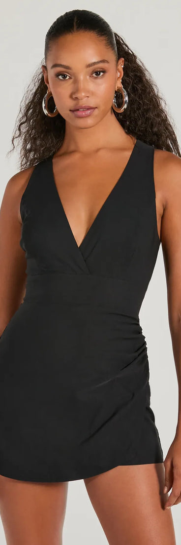 Perfect as a dress alternative for a date-night outfit, wedding guest attire, and cocktail party dress alike, the Fresh Summer Vibes Wrap-Front Romper is a women's black romper that combines a stylish, unique design with festive colors and on-trend details for a standout look!