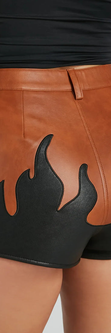 Hot Fire Alert Faux Leather Flame Shorts