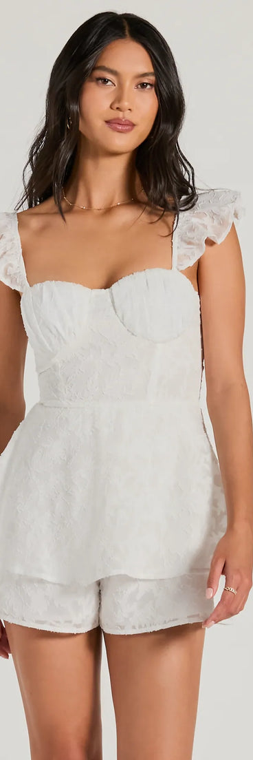 Dreamy Chic Flutter Sleeve Ruffled Chiffon Romper