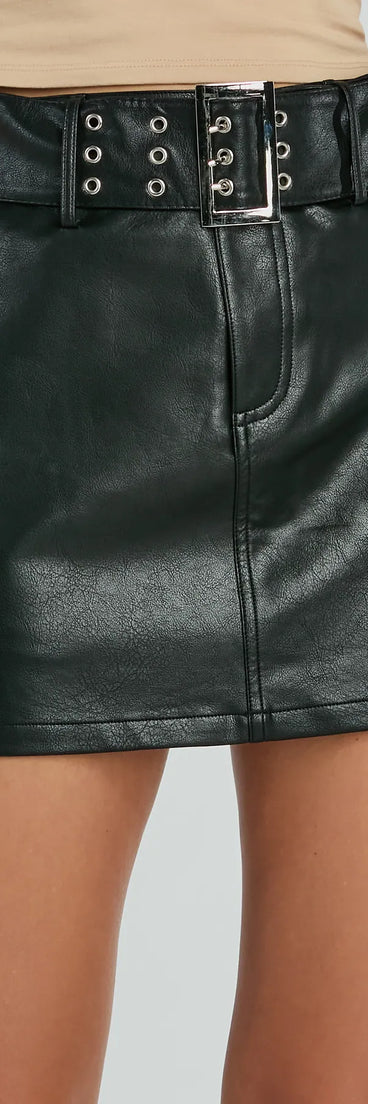 Cutting Edge Belted Faux Leather Mini Skort