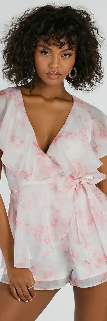 Dreamy Escape Ruffled Rose Floral Organza Romper