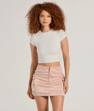 Designed for campus outfits, sleek workwear, and on-the-go moments, the Stylish Occasion Satin Cargo Mini Skirt is a trendy pink bottom for women bringing effortless fall versatility.