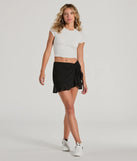 The Exceptional Vibes Mid-Rise Ruffle Chiffon Skort is a trendy women's bottom in black, designed with modern details and alluring textures to complete chic outfits for 2025.