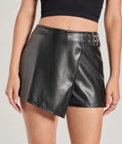 Create bold, fashion-forward looks for summer with the On The Edge High Rise Belted Faux Leather Skort in black, a must-have piece from Windsor’s collection of stylish bottoms for women.
