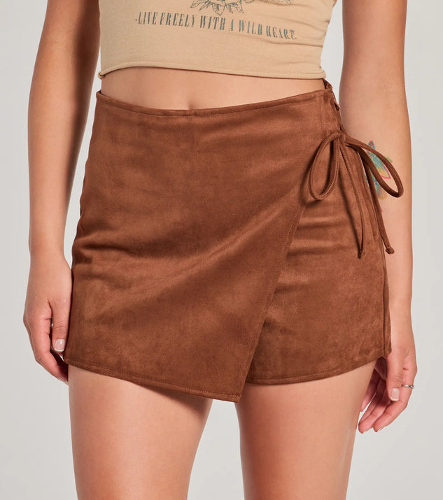Faux suede wrap skirt online