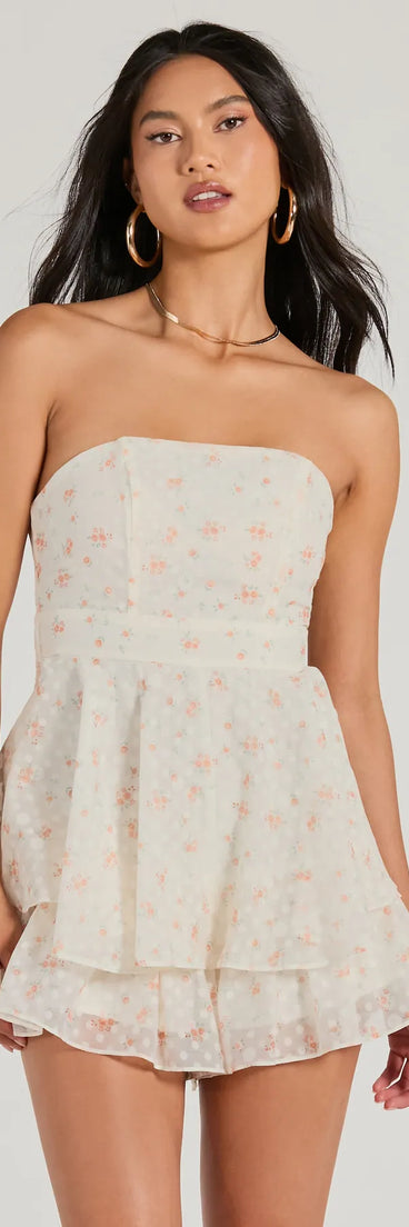 Romantic Spot Strapless Floral Chiffon Romper