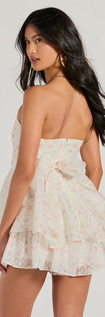 Romantic Spot Strapless Floral Chiffon Romper