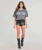 Step out in the Time Out Referee Faux Leather Lace-Up Hot Shorts, a sleek black short made to pair with summer tops and create scroll-stopping going-out looks.