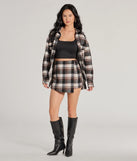 Effortlessly create party outfits or vacation-ready looks with the Classically Chic Plaid High Waist Wrap Skort, one part of a versatile women's black matching set perfect for quick and easy outfit combinations from layering chic outfits to transitioning your look seamlessly.