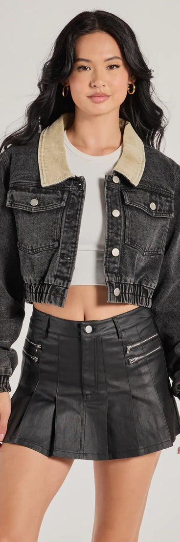 A chic black faux leather skirt, like the Adorably Sleek Faux Leather Pleated Mini Skort, brings sleek texture and versatile edge to casual or night-out outfits.