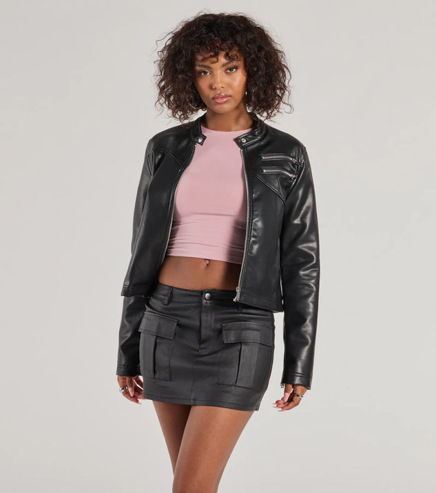 Serving Sleek Faux Leather Cargo Mini Skort | Windsor