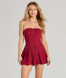 Perfect as a dress alternative for a date-night outfit, wedding guest attire, and cocktail party dress alike, the Social Babe Belted Drop Waist Skater Romper is a women's red romper that combines a stylish, unique design with festive colors and on-trend details for a standout look!